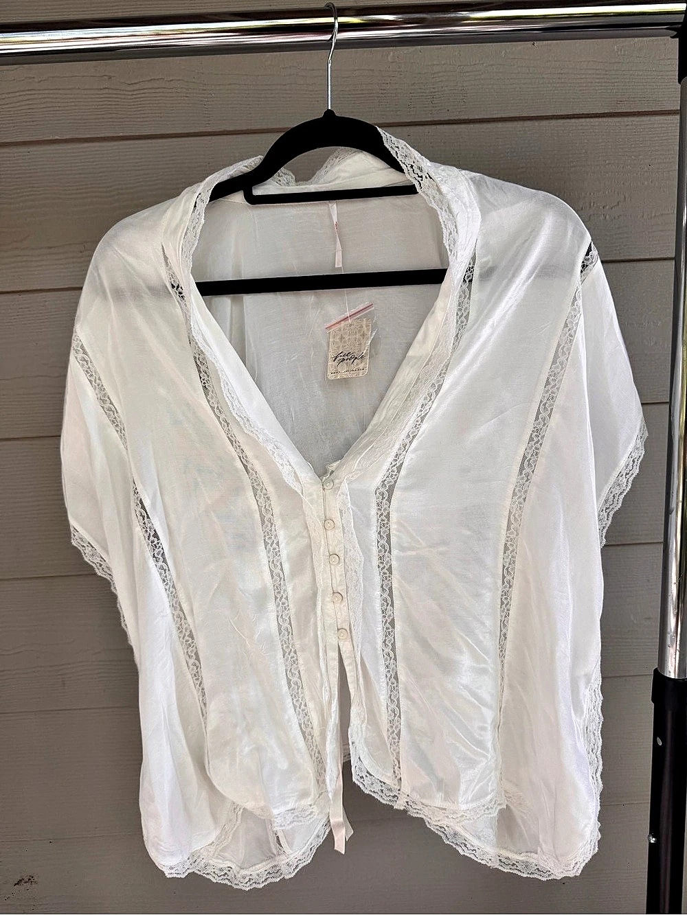 Free People Lace Trim Top in White Size Large NWT